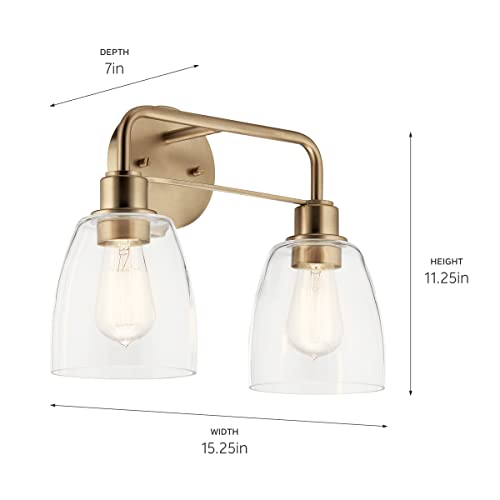 Kichler Meller 2-Light Bathroom Vanity Light Fixture with Clear Glass Shades, Industrial Wall Sconce in Champagne Bronze for Bathroom Mirror (11.25" x 5.5" x 7"), 55101CPZ - color: Champagne Bronze, style: Industrial
