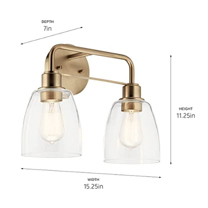 Kichler Meller 2-Light Bathroom Vanity Light Fixture with Clear Glass Shades, Industrial Wall Sconce in Champagne Bronze for Bathroom Mirror (11.25" x 5.5" x 7"), 55101CPZ - color: Champagne Bronze, style: Industrial