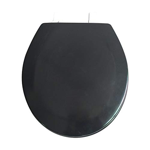 J&V Textiles Round Wooden Toilet Seat With Beveled Edge (Black) - color: Black
