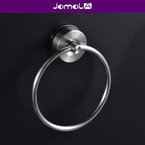JOMOLA Stainless Steel Suction Cup Towel Ring Holder for Bathroom - Rustproof No Drill Wall Mount Towel Rack, Adjustable & Damage-Free Bathroom Accessories for Shower, Spa, Hotel, Brushed - color: Silver-1 Pack