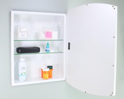 16x20 Harper Crescent Metal Framed Rectangle Recessed Bathroom Medicine Cabinet, Arced Mirror, 14x18 in-Wall Opening, Adjustable Glass Shelves, Magnet Close, White - color: White, size: 16x20