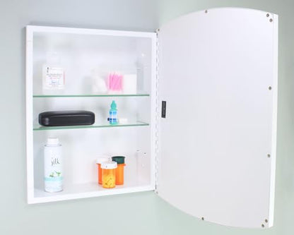 16x20 Harper Crescent Metal Framed Rectangle Recessed Bathroom Medicine Cabinet, Arced Mirror, 14x18 in-Wall Opening, Adjustable Glass Shelves, Magnet Close, White - color: White, size: 16x20