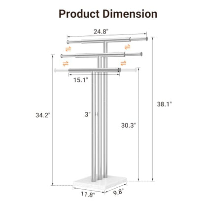 ELYKEN Standing Towel Rack for Bathroom, Adjustable 3-Tier Towel Stand | Weighted Marble Base, Brushed Stainless Steel, Freestanding Design, Holds Bath Towels, Rust Resistant, Ideal for Bathroom - size: 3 Tiers