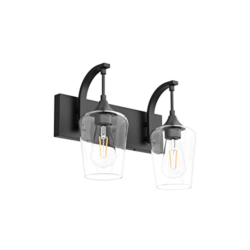 Ralbay Black Vanity Light 2 Lights Industrial Bathroom Light Fixtures Over Mirror with Clear Glass Black Bathroom Wall Mount Lighting Sconce - color: Black, size: 14 inch
