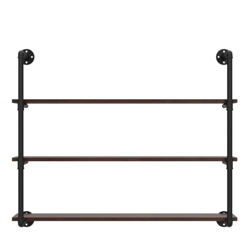 Industrial Pipe Shelves With Wood Planks,Rustic Pipe Shelving Wall Shelf | Metal Pipe Solid Pine Wood,Easy to Assemble,Wooden Board Thickness 0.78 In,For Bar Farmhouse Kitchen Office Bathroom,Bedroom - color: 3-layer, size: 42in