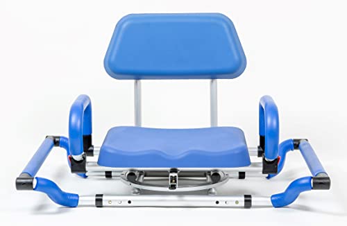 iLIVING ILG-628 Swivel Pivoting Tub-Mounted Shower Chair for Bathtub with Padded Seat, Back and Arms, and Adjustable Mounting Width , Blue