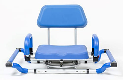 iLIVING ILG-628 Swivel Pivoting Tub-Mounted Shower Chair for Bathtub with Padded Seat, Back and Arms, and Adjustable Mounting Width , Blue