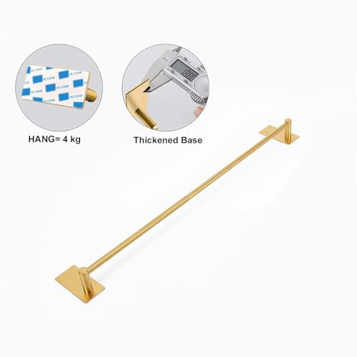 NearMoon Self Adhesive Bathroom Towel Bar- Stainless Steel Bath Wall Shelf Rack Hanging Towel Stick On Sticky Hanger Contemporary Style, NO Drilling (1 Pack, Brushed Gold, 24-Inch Towel Rack) - color: Brushed Gold, size: 24-Inch