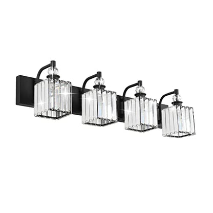 Ralbay Black Crystal Vanity Light 4 Light 31.5''Modern Matte Black Bathroom Wall Light Fixtures Over Mirror Bathroom Vanity Lights - color: Square-Black, size: 32 inch