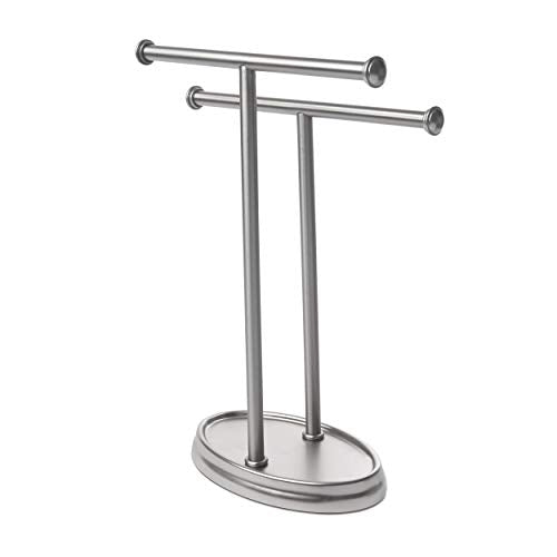 Umbra Palm Double Hand Towel Tree, Brushed Nickel 2 Towels Holder and Accessories Stand for Bathroom Vanities - Slim, Modern, Durable Bars With Base Serves as a Jewelry Tray for Rings, 4.25" Length x 10.5" Height x 3.75" Width, Model:021019-410