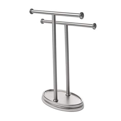 Umbra Palm Double Hand Towel Tree, Brushed Nickel 2 Towels Holder and Accessories Stand for Bathroom Vanities - Slim, Modern, Durable Bars With Base Serves as a Jewelry Tray for Rings, 4.25" Length x 10.5" Height x 3.75" Width, Model:021019-410