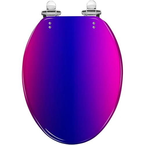 Elongated Toilet Seat Purple pink Resin Toilet Seat Slow Quiet Close with Quick-Release Hinges Toilet Seat with Cover Easy to Clean Install - color: Multi8, size: 19.5"x14.5"