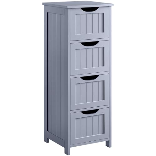 Yaheetech Bathroom Storage Cabinet, 12" W Slim 4-Drawer Design, Gray | Narrow Freestanding Organizer for Small Spaces, Beside Toilet or Vanity, Beadboard Tower, 32.5"H, P2 MDF, Water-resistant - color: Grey