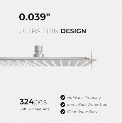 Oversize Rain Shower Head, Ultra Thin 16 Inch Square Stainless Steel Rainfall Shower Head with 360° Rotation, High Pressure Waterfall, Full Body Coverage, Brush Nickel - color: Brushed Nickel, size: 16 Inch