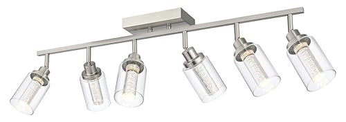 MELUCEE 5-Color Temperature 6 Light LED Track Lighting Kit Brushed Nickel | LED Track Lighting Fixtures Ceiling Spotlighting Vanity Lights with Flexibly Rotatable Light Head, Built-In LED Chips - color: Brushed Nickel, size: 6 Lights