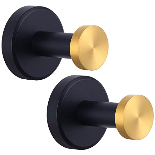 Angle Simple Black & Gold Hand Towel Holder, Bathroom Robe Hook, 2 Pack | Rustproof Stainless Steel, Coat Hook for Scarf Bag T-shirt, Shower Bath Towel Hanger for Kitchen Closet Cabinet, Screw Mount - color: Black & Gold, size: 2 Pack