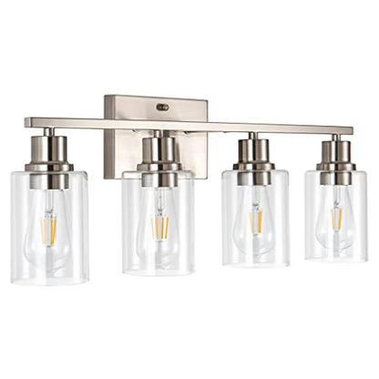 4-Light Bathroom Light Fixtures, Brushed Nickel Vanity Light with Clear Glass Shade, Modern Wall Sconce for Mirror Bedroom Hallway Farmhouse Kitchen - color: Nickel 4-Light