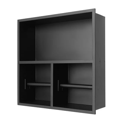 Dual Toilet Roll Holder, Recessed Toilet Paper Holder 304 Stainless Steel | Toilets Paper Holders Horizontal Toilets Paper Niche Toilet Niche Dispenser with Storage 12.2 LX 3.94W X 12.2H in (Black) - color: Black