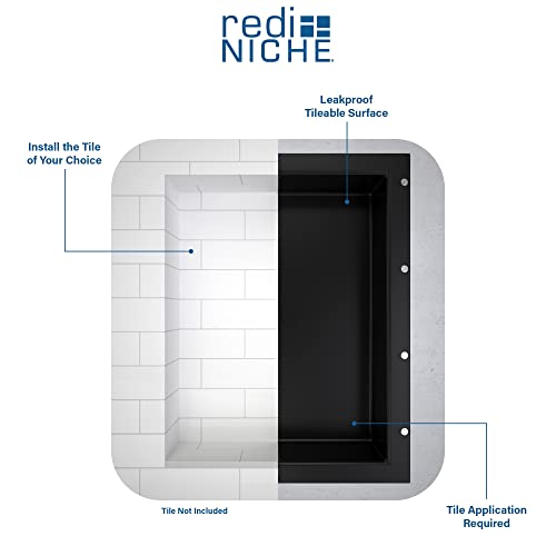Tile Redi USA RN1620S-BI Redi Niche Single Recessed Shower Shelf, One Inner Shelf, 20" H x 16" W, Black - size: 20" H x 16" W (1 Shelf)