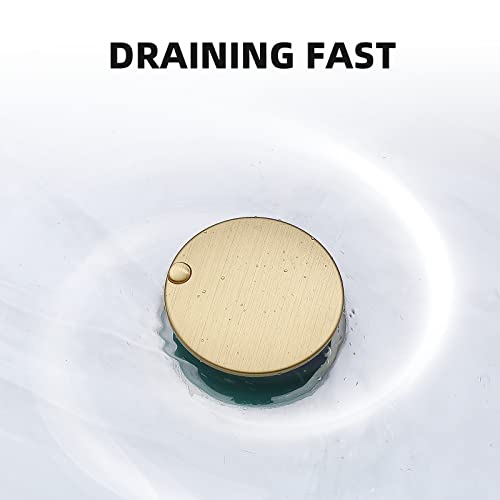 Brushed Gold Pop Up Drain for Bathroom Sink Without Overflow | Brass, Basin Vessel Detachable Basket Drain Strainer Stopper Assembly