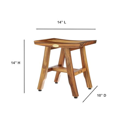 EcoDecors® Satori® 14" Solid Teak Shower Bench, Water-Resistant Bath Stool with Adjustable Feet, EarthyTeak Finish, Indoor/Outdoor Use - size: 14" L x 10" W x 14" H