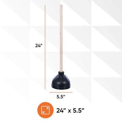 Superio Heavy Duty Plunger with 21 Inch Wooden Handle, Black Rubber - Classic Toilet Plunger, Heavy Duty, Double Thrust Force Cup, Rubber Toilet Plunger, Black Plunger (Wood-3 Pack) - size: 3 Pack-1