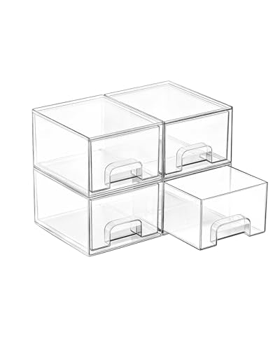 Vtopmart 4 Pack Small Clear Stackable Storage Drawers for Desk, Countertop | Bathroom Makeup Accessories Organizer, Plastic Bins For Desk, Vanity, Undersink, Medicine Cabinet ,Home Organization - style: 4pack-Clear