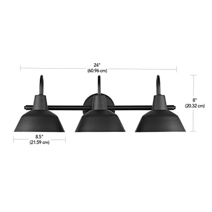 Globe Electric 65554 Barnyard 3-Light Vanity Light, Matte Black, White Interior Shades - color: Matte Black, Barnyard (Vanity Light)