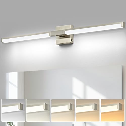 Modern Bathroom Light Fixtures Over Mirror, 40 Inch Brushed Nickel Vanity Light Bar for Bathroom, 24W 5CCT Diammable Wall Light - color: Brushed Nickel - 1Pack, size: 40 inch