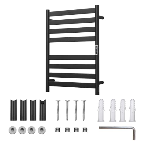 Heated Wall Mounted Electric Towel Warmer Rack,Timer & Temperature Control, 8 Bar Stainless Steel Towel Heater for Bathroom (Black, 8 Bars) - color: Black, size: 8 Bars