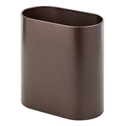 mDesign Slim Pill-Shaped Metal 1.98 Gallon/7 Liter Recycle Trash Can Wastebasket, Garbage Container Bin - Bathroom, Kitchen, Bedroom, Office - Durable Stainless Steel, Mirri Collection, Bronze - color: Bronze