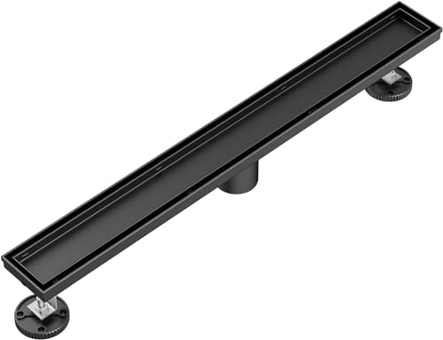 Neodrain 32" Matte Black Linear Shower Drain,2-in-1 Flat& Tile Insert Cover | 304 Stainless Steel,Fast Drainage, Durable,Rectangle Shower Floor Drain with Adjustable Feet,Hair Strainer,Fits Bathrooms - color: Matte Black, size: 32 In