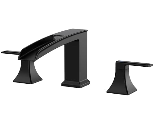 FORIOUS Roman Bathtub Faucet 3 Hole Deck Mount with 2 Handle Matte Black | Tub Faucet for 3-Hole Set, 6-12" Centered Distance, Widespread Garden Bath Tub, Waterfall Spout, High Flow, Brass - color: Matte Black