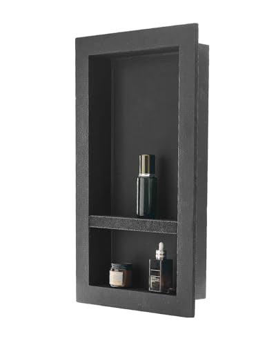 VEVOR Shower Niche, 16 x 28 x 4 inch Recessed Wall Niche with Movable Divider Shelf, Modern Soap & Shampoo Storage Organizer, Square Corners, Sealed Waterproof Design, Black for Bathroom Shower - size: 16x28''