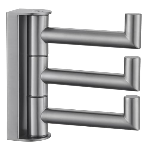 Angle Simple Swivel Hook 3 Arms, Towel Hook for Bathroom, Gunmetal Gray | SUS304 Stainless Steel, Foldable Hand Towel Holder, Compact & Heavy Duty for Shower Closet Kitchen, Screws Wall Mount - color: Gunmetal Gray, size: 1 Pack
