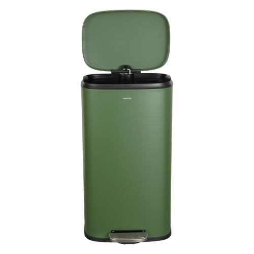 happimess Curtis 8 Gal Step Trash Can Soft Close 25", Pine Green | Iron Construction, Satin Finish, Removable Liner, Steel Pedal, 20 Trash Bags Included, Kitchen Office Bin - color: Pine Green