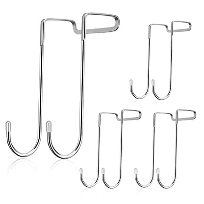 Tinfol 4 Pack Over The Door Hooks, Heavy Duty Stainless Steel Adjustable Double Hangers for Kitchen, Bathroom, Wardrobe, Office (Silver) - size: 4 Pieces Large