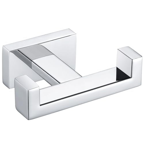 Angle Simple Bathroom Towel Double Hook, Robe Coat Holder, Polished Chrome | SUS304 Stainless Steel Dual Hook for Wall, Shower Towel Hanger Screw Wall Mount - color: Polished Chrome, size: 1 Pack