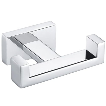 Angle Simple Bathroom Towel Double Hook, Robe Coat Holder, Polished Chrome | SUS304 Stainless Steel Dual Hook for Wall, Shower Towel Hanger Screw Wall Mount - color: Polished Chrome, size: 1 Pack