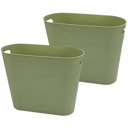 ROYFACC Small Trash Can Plastic Bathroom Wastebasket 3.2 Gallon Slim Garbage Container Bin with Handle for Home Kitchen Bathroom Bedroom Office, 2 Pack (Green) - color: Green