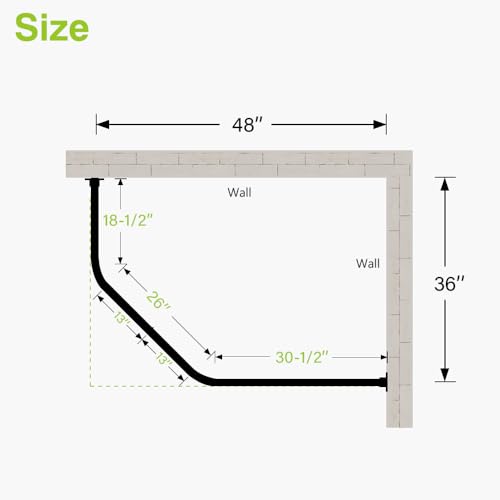 Naiture L Shape Shower Curtain Rod,18-1/2"X26"X30-1/2",Oil Rubbed Bronze | Aluminum, Includes 36" Ceiling Support & Hardware, Cut to Fit, Permanent Mount, Counterpart Wall Size 48" x 36" - color: Oil Rubbed Bronze, size: 18-1/2" X 26" X 30-1/2"
