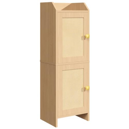 Rattan Narrow Bathroom Storage Cabinet, 7.9''D x 9.8''W x 29.5''H, Toilet Paper Storage Cabinet with 2 Doors & Adjustable Shelf, Space-Saving Bathroom Organizer for Small Spaces, Natural Oak