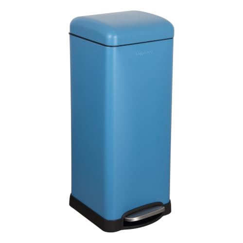 happimess Betty 8 Gal Step Trash Can Soft-Close Lid, Bright Cobalt Blue | Removable Liner, Semi-Rectangular, Steel Pedal, Iron Powder Coated, 27" Height, Non-Skid Base - color: Bright Cobalt Blue