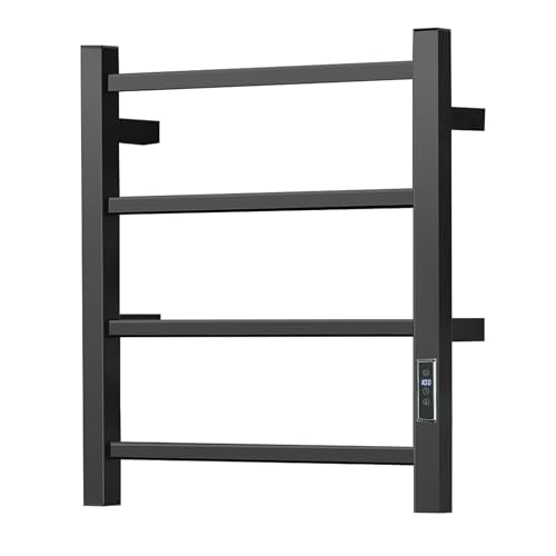 HARNDY Electric Towel Rack with Voice Control for Alexa & Google Home,TUYA - Wall-Mounted Bathroom Heating Towel Warmer,Plug-in,Stainless Steel Material (Square Black with Timer, 4 Bar) - color: Square Black With Timer, size: 4 Bar