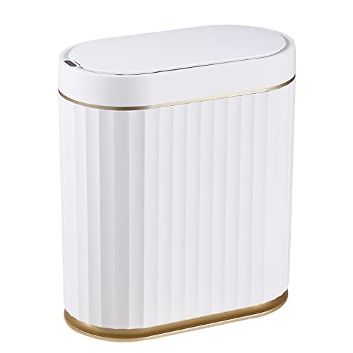 ELPHECO Bathroom Trash Can with Lid, 2 Gallon, Motion Sensor, White Gold | Automatic Garbage Can, IPX5 Waterproof Plastic Wastebasket, Trash Bin for Bathroom, Bedroom, Kitchen and Office - color: White Gold