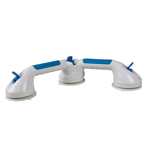 PCP Multi-Positional 180° Suction Grip Bathtub & Shower Handle with Color Lock Indicators, White, Blue/White - size: Multi-Positional Style