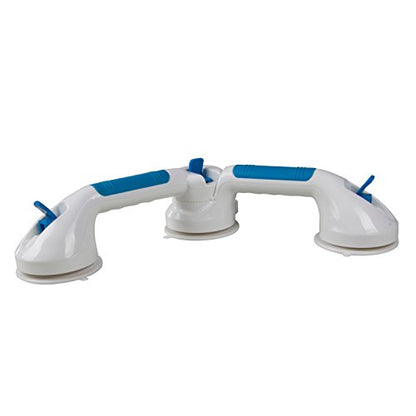 PCP Multi-Positional 180° Suction Grip Bathtub & Shower Handle with Color Lock Indicators, White, Blue/White - size: Multi-Positional Style