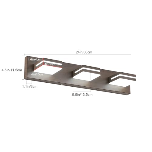 SineRise LED Modern Bathroom Vanity Light Fixtures, Modern Acrylic Bathroom Wall Lighting Fixtures Over Mirror, 3-Light, 24-Inch, Brown, White - color: Brown, White, size: 3-Light, 24-Inch