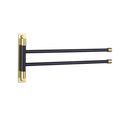 GERZWY Bathroom Swing Arm Towel Bars 2-Arm Wall Mount Stainless Steel Bath Towel Rack Hanger Towel Holder Organizer (Black & Gold) HYG02-BD - color: Black & Gold