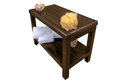 DecoTeak Eleganto 24" Teak Shower Bench with Shelf, Waterproof Seat | Shower bench with adjustable feet and non-slip rubber pads provides stable support on wet or uneven shower floors - size: 24" Length x 14" Width x 18" Height